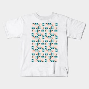 Retro Geometric Floral Pattern Teal, Peach, Dark Salmon Kids T-Shirt